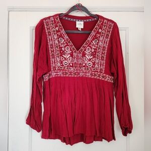 Knot Rose - Embroidered Peasant Top